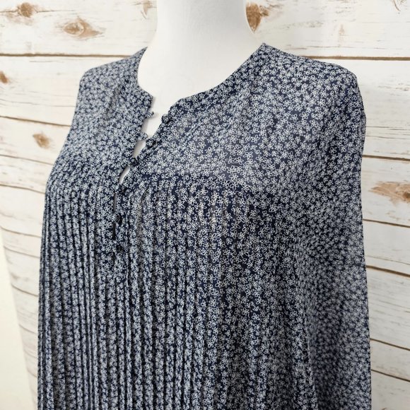 Avec Les Filles Sz S Microfloral Printed Pleated Shirt Flowy Shift Dress - Picture 4 of 16